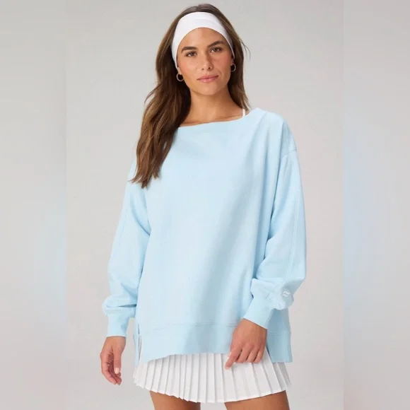 Fabletics Terry Oversized Crew Neck Sweatshirt | XS | NWT | Iced Out Blue - Picture 2 of 9